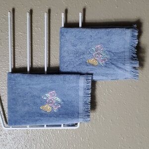 Vintage Hand Towels Made in USA Butterfly Floral Cottagecore Light Blue
